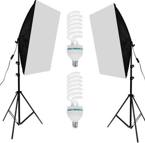 Softbox studiolamp set van 2 - Fotografie lampen met statief - In hoogte...