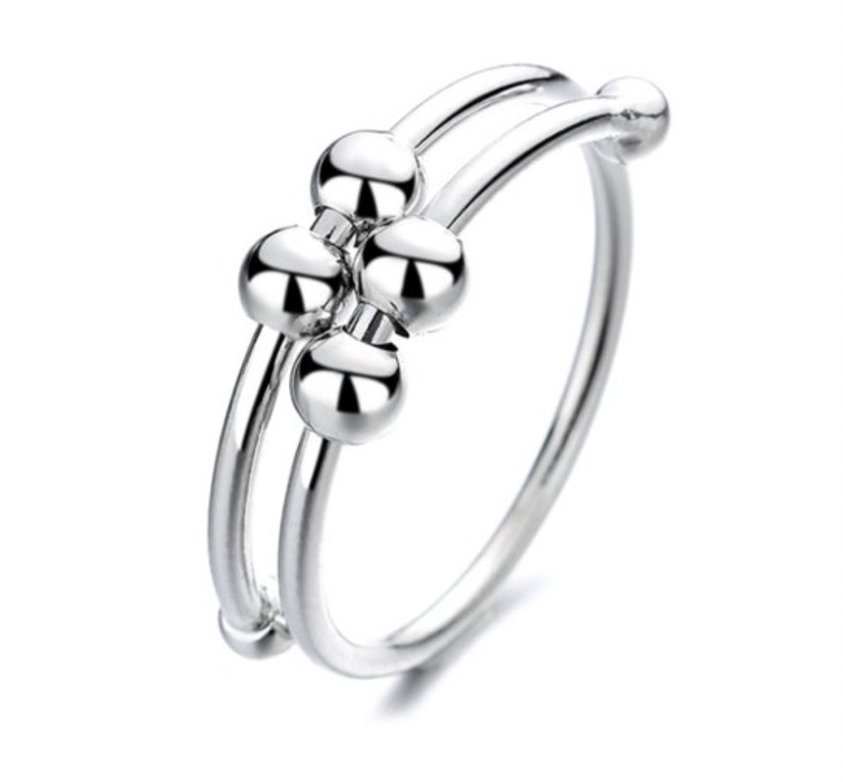 Anxiety Ring - (Dubbele ring) - Stress Ring - Fidget Ring - Anxiety Ring For Finger - Silver Draaibare Ring Dames - Spinning Ring - Spinner Ring - One Size