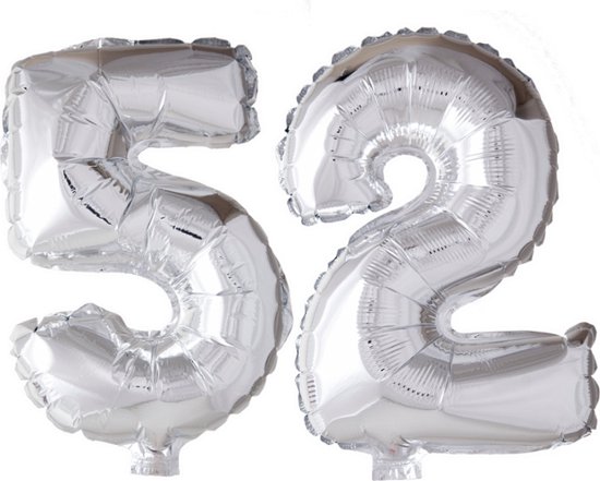 Folieballon 52 jaar Zilver 66cm