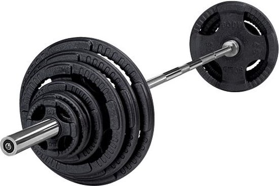 Body-Solid 140 kg set olympische halterschijven + halterstang + sluitveren - Gewichten