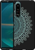 Sony Xperia 5 III Hoesje Zwart Turqoise Mandala Designed by Cazy