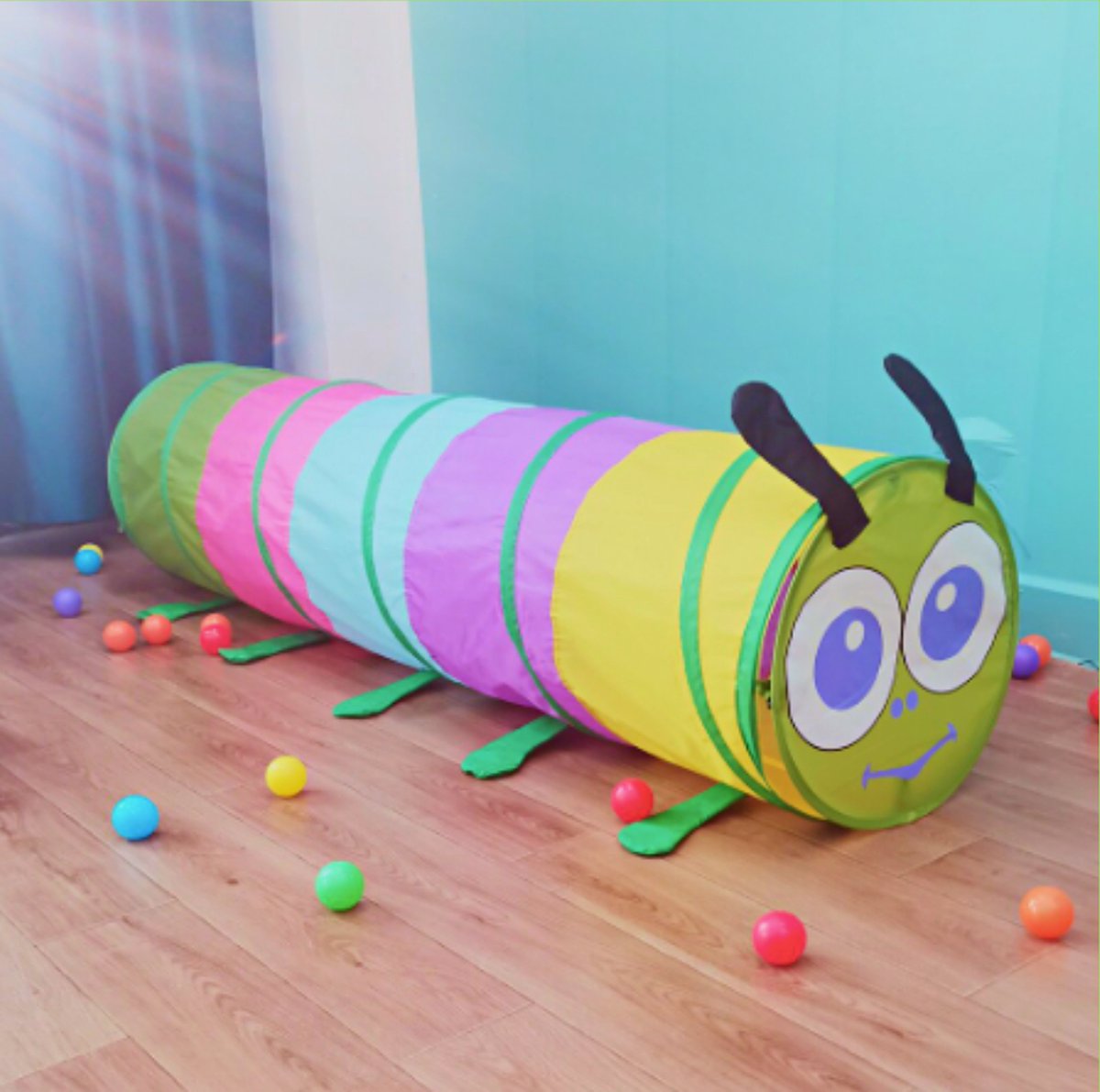 Mamboe Kruiptunnel Rups - 180x46cm - Inclusief Draagtas - Speeltunnel voor Kinderen - Kruiprol - Opvouwbaar - Voor Binnen en Buiten — afbeelding 3