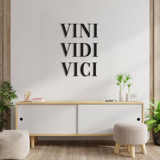 Wanddecoratie - VINI VIDI VICI - Hout - Wall Art - Muurdecoratie - Zwart