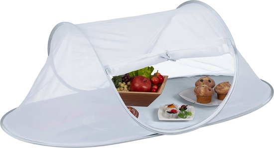 vliegenkap eten - opvouwbaar - 40 x 110 x 58 cm - tegen fruitvliegjes - grijs-wit