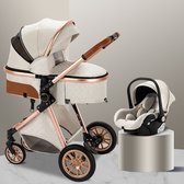 Hoobi® - 3 in 1 kinderwagen – Luxe kinderwagen - Buggy – Wandelwagen - Multifunctioneel – opklapbaar – Incl autostoel – Wit