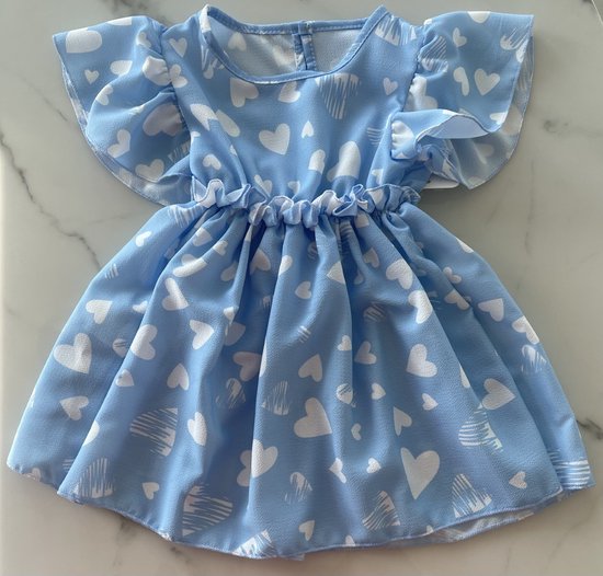 Baby meisjes jurkje | Babykleding meisjes | Kinderkleding | Jurk voor meisjes 95% Polyester, 5% Elastaan | Jurkje blauw met hartjes, verkrijgbaar in de maten 80 t/m 104