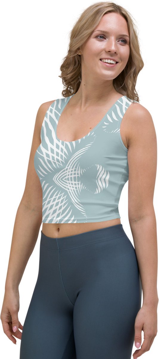 CropTop - design Proud Pattern - Dry Fit - High Performance - unieke print - 4way stretch - UPF 50+ - Hardloop - Yoga - Fitness - Dans - Pilates - Training - Sport Top - dames - mintgroen wit - maat XS