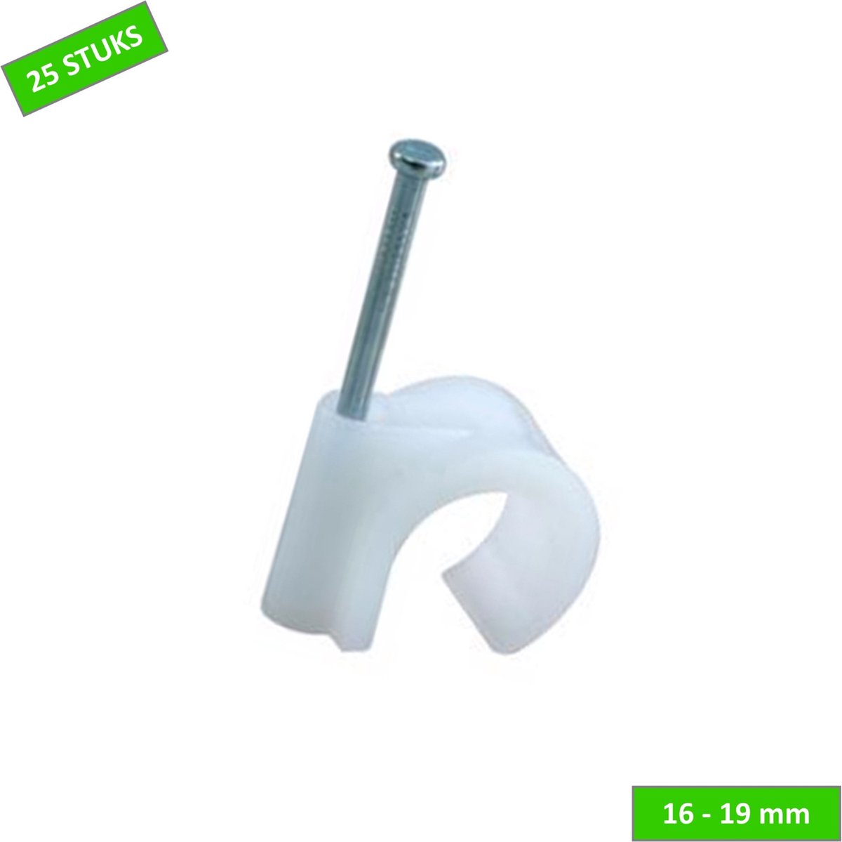 TQ4U kabelclip / buisclip rond - 16 tot 19 mm - Kunststof - Stalen nagel 35 mm - Transparant - 25 stuks