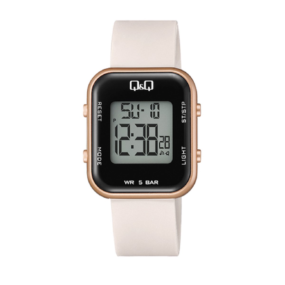 QQ model m207j007y-Dameshorloge-digitaal-wit - rose kleur-2 tijden-alarm-stopwatch-back light-waterdicht
