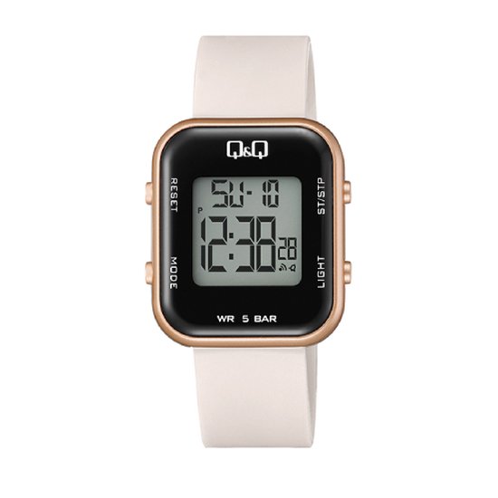 Q&Q model m207j007y-Dameshorloge-digitaal-wit / rose kleur-2 tijden-alarm-stopwatch-back light-waterdicht