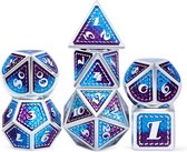 Top Dice™ - 7 Metalen Dobbelstenen Dungeons & Dragons – Blauw/Paars met Zilver – Polydice set TRPG