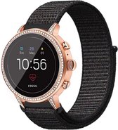 Strap Nylon bandje geschikt voor Fossil Gen 6 42mm & Fossil Gen 5e 42mm - Horlogebandje 18mm - Smartwatch bandje nylon stof - Zwart