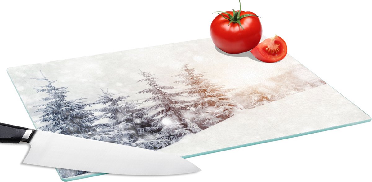 Glazen Snijplank - 39x28 - Boom - Sneeuw - Winter - Snijplanken Glas