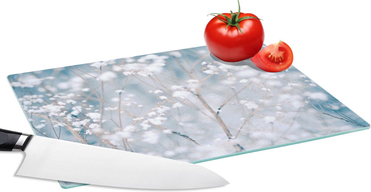 Glazen Snijplank - 28x20 - Takken - Sneeuw - Winter - Natuur - Botanisch - Snijplanken Glas