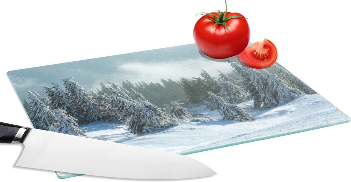 Glazen Snijplank - 28x20 - Bos - Sneeuw - Winter - Snijplanken Glas