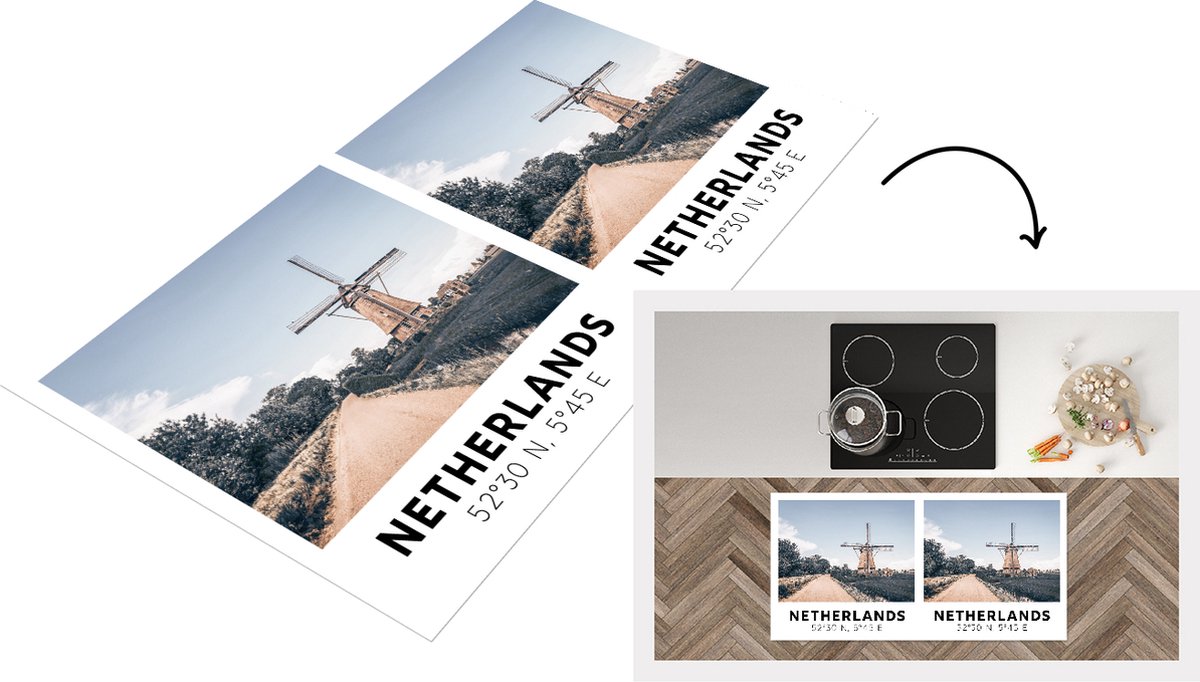 KitchenYeah Keukenloper - Loper keuken - Nederland - Windmolen - Vintage - Zomer - 120x60 cm - Keukenloper vinyl Multicolor