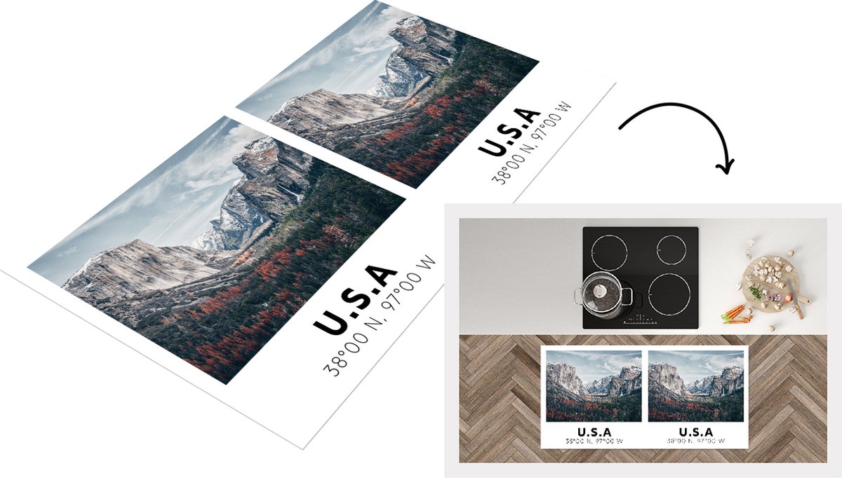 KitchenYeah Keukenloper - Loper keuken - Yosemite - Amerika - Wyoming - Bergen - Bos - 120x60 cm - Keukenloper vinyl Multicolor