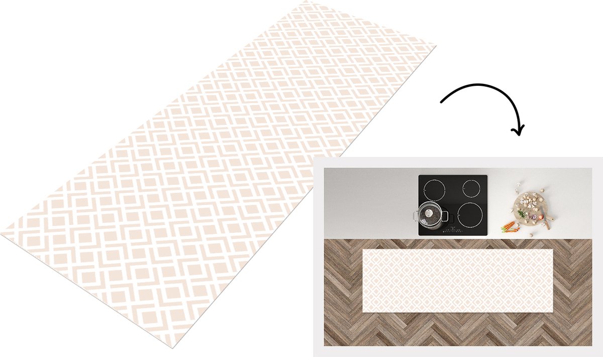 KitchenYeah Keukenloper - Loper keuken - Patronen - Abstract - Beige - Geometrie - 150x50 cm - Keukenloper vinyl Multicolor