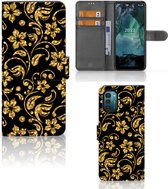 Telefoonhoesje Nokia G11 | G21 Bookcase Cadeau voor Oma Gouden Bloemen