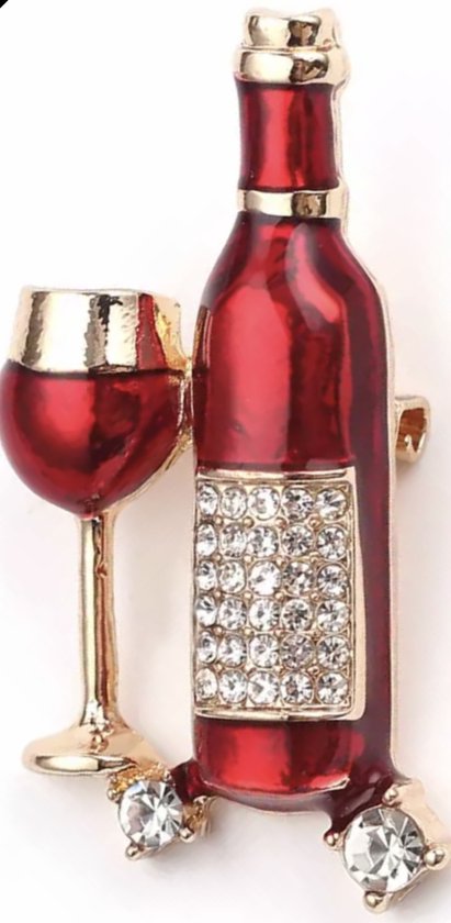 Broche Fles met Glas ( Rood)