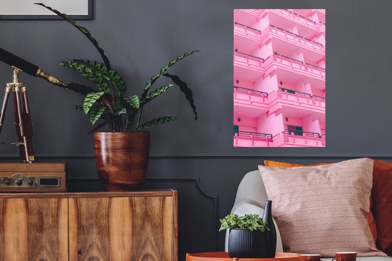 Muurstickers - Sticker Folie - Balkon - Zomer - Roze - Architectuur - 40x60 cm - Plakfolie - Muurstickers Kinderkamer - Zelfklevend Behang - Zelfklevend behangpapier - Stickerfolie