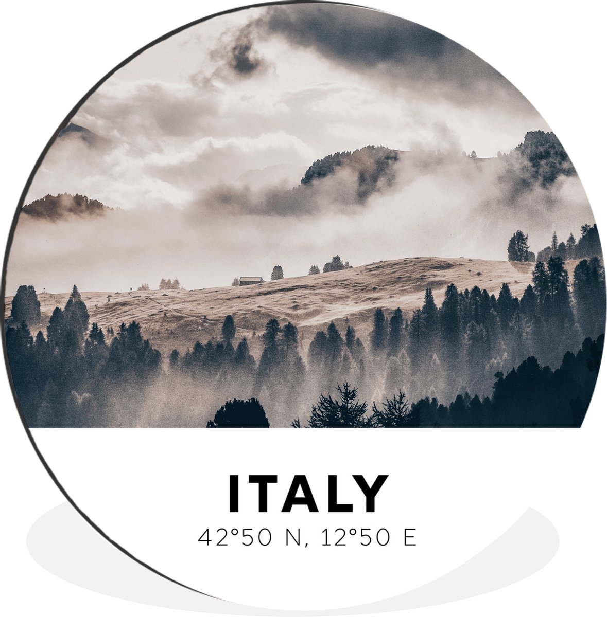 WallCircle Wandcirkel - Muurcirkel - Italië - Mist - Landschap - Aluminium - Dibond - 120x120 cm - Binnen en Buiten Multicolor