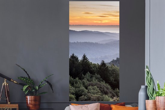 Stickers muraux - Montagnes - Soleil - Forêt - Paysage - 80x160 cm - Film adhésif