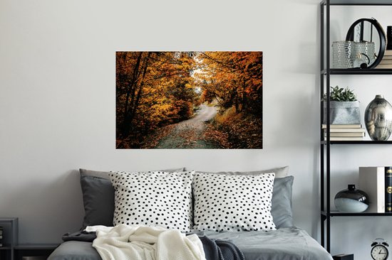 Stickers muraux - Forêt d'automne - Chemin - Feuilles - Rural - 90x60 cm - Feuille adhésive