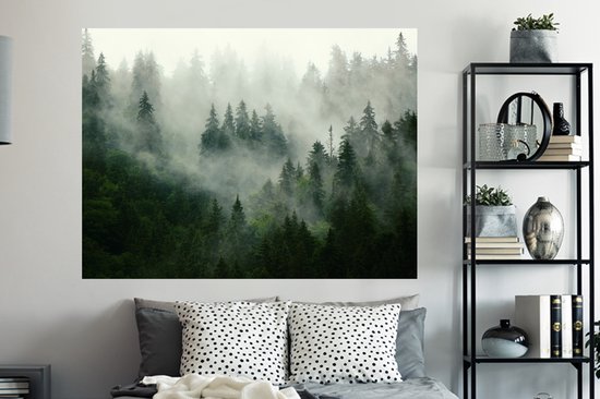 Stickers muraux - Forêt - Brouillard - Arbres - Nature - 160x120 cm - Film adhésif XXL