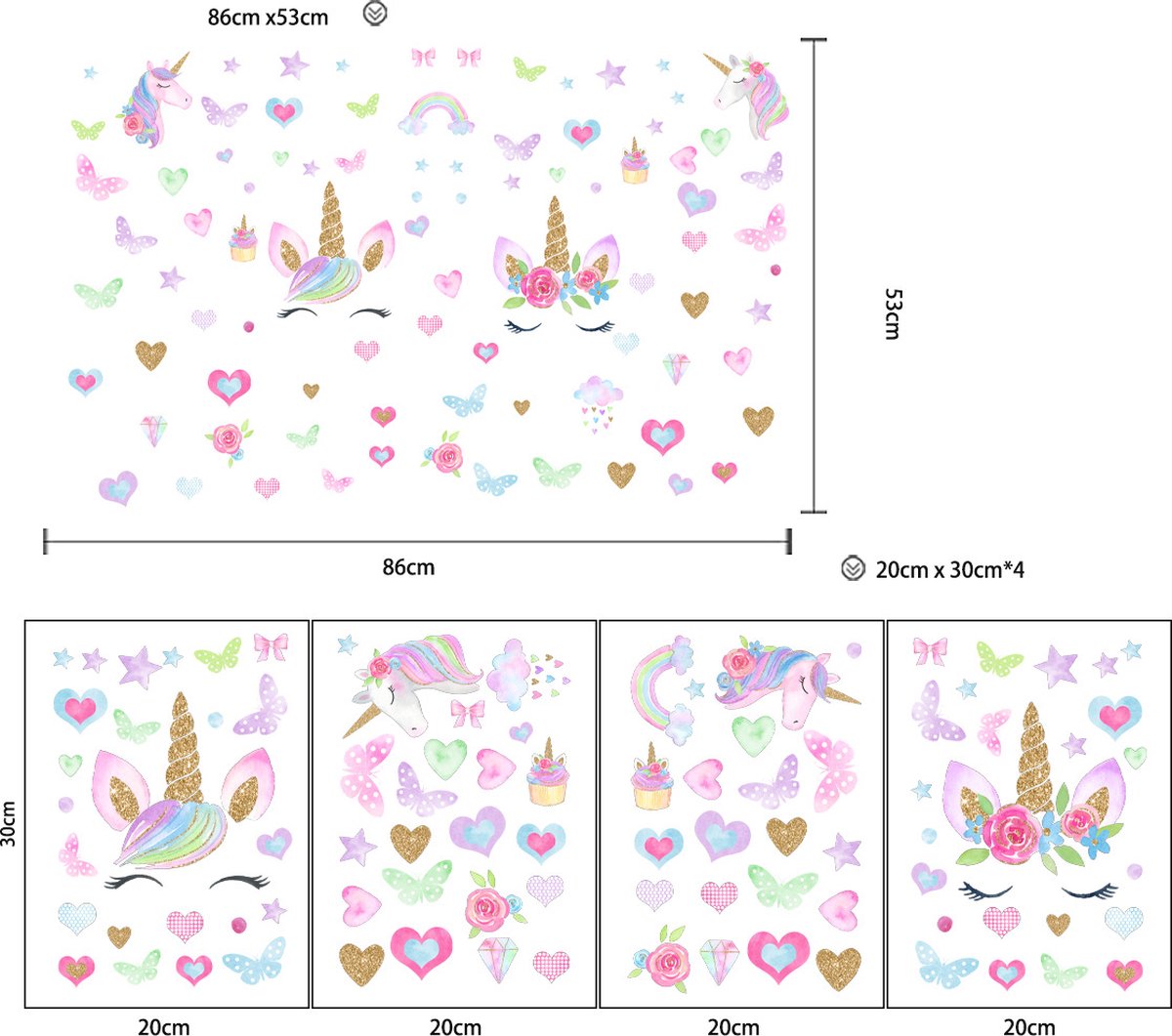 Muurstickers kinderkamer Eenhoorn met regenboog