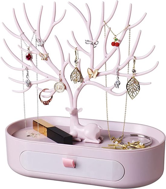 iBright Luxury Jewellery Holder Antlers - Boîte à Bijoux Renne avec Tiroir - Rose