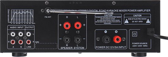 Amplificateur/Mélangeur karaoké Bluetooth avec 2 entrées microphones - 2000  W - USB/SD