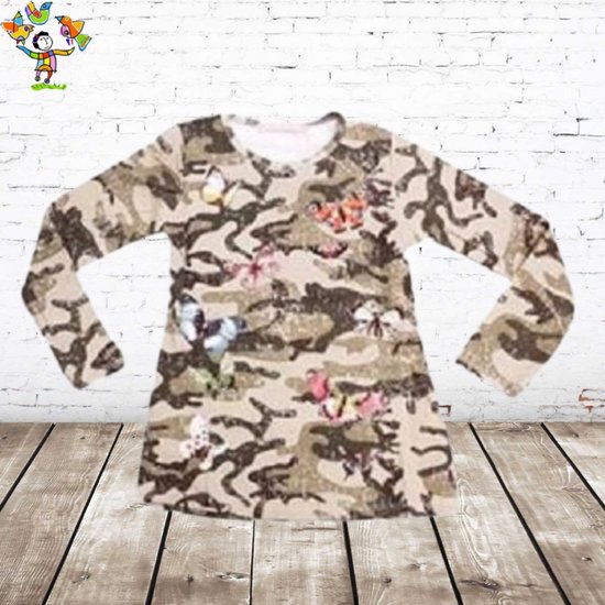 T-shirt armée papillon crème 146/152 - s&C-146/ Pulls manches longues -shirt fille