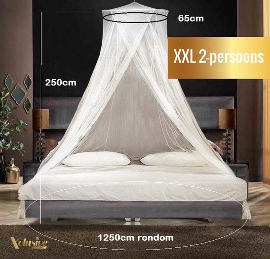 Luxe Klamboe XL van Xclusive-lifestyle - Geschikt voor 1 en 2 Persoons Bed - Thuis en op Reis - Ophangset met Koord en Zelfklevende Haakjes - In- & Outdoor - Lichtgewicht - Reisetui