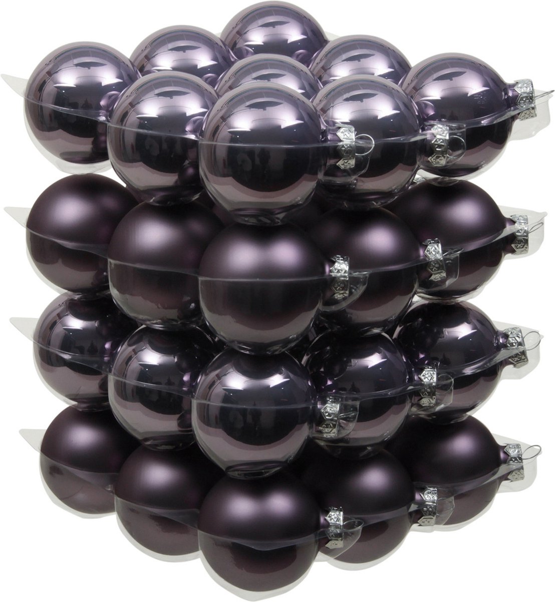 Lila paarse glazen kerstballen set van 36 stuks met een diameter van 6 cm van Othmar Decorations.