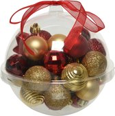 Decoris Kerstballen - 30st - kunststof - rood-donkerrood-goud - 3 cm