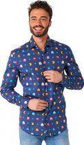 OppoSuits Lange Mouwen Overhemd Pixel PAC-MAN‚Ñ¢ - Heren Carnaval Overhemd - Casual Gaming PAC-MAN Shirt- Wit - Maat EU 37/38