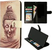 Casemania Hoesje Geschikt voor Samsung Galaxy A04S & M13 met Buddha Goud Print - Portemonnee Book Case - Kaarthouder & Magneetlipje