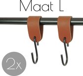 2x Leren S-haak hangers - Handles and more® | COGNAC - maat L (Leren S-haken - S haken - handdoekkaakje - kapstokhaak - ophanghaken)