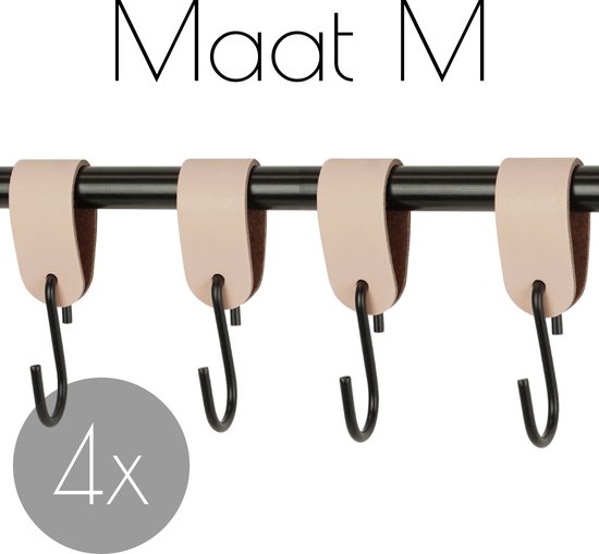 4x Leren S-haak hangers - Handles and more® | NATUREL - maat M (Leren S-haken - S haken - handdoekkaakje - kapstokhaak - ophanghaken)