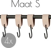 4x S-haak hangers - Handles and more® | NATUREL - maat S (Leren S-haken - S haken - handdoekkaakje - kapstokhaak - ophanghaken)