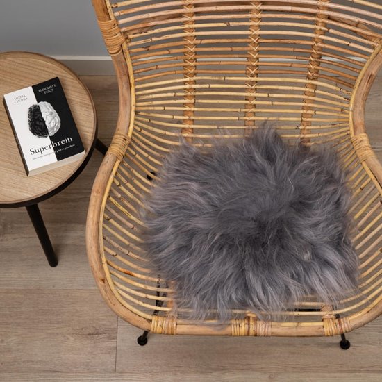 WOOOL® Schapenvacht Stoelkussen - IJslands Grijs (38cm) - Zitkussen - 100% Echt - Chairpad ROND