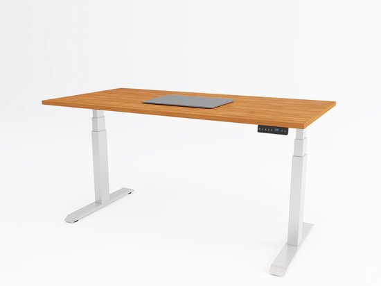 Tri-desk Premium | Elektrisch zit-sta bureau | Wit onderstel | Kersen blad | 140 x 80 cm