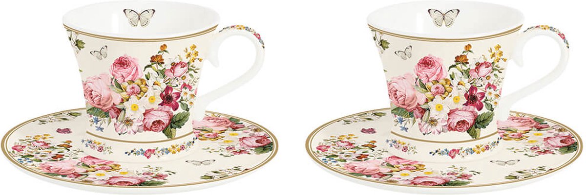 Set van 2 Porseleinen Espressokopjes 80 ml met Bloemendessin