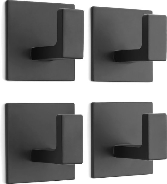 Stål Handdoekhaakjes zelfklevend Zwart - Vierkant - 4 stuks
