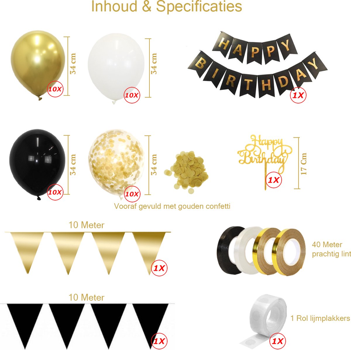 Happy Birthday Slinger Verjaardag Versiering Gouden Helium Ballonnen Abraham Feest Versiering Zwart Confetti Ballon — afbeelding 2