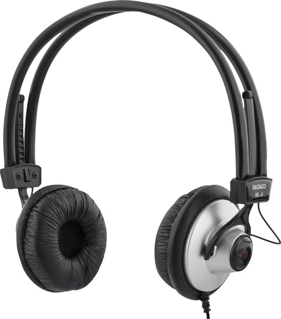 Deltaco HL-6 Stereo Headphones - On-Ear - Lichtgewicht - 3,5mm - Zwart/Zilver