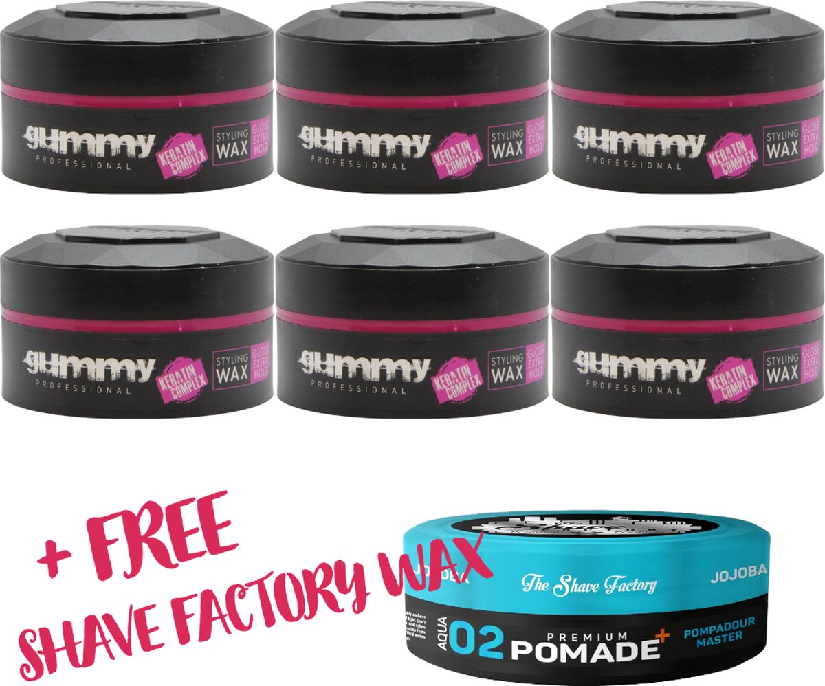 GUMMY WAX EXTRA GLOSS 6-PACK + FREE THE SHAVE FACTORY WAX | FONEX WAX | GUMMY POMADE