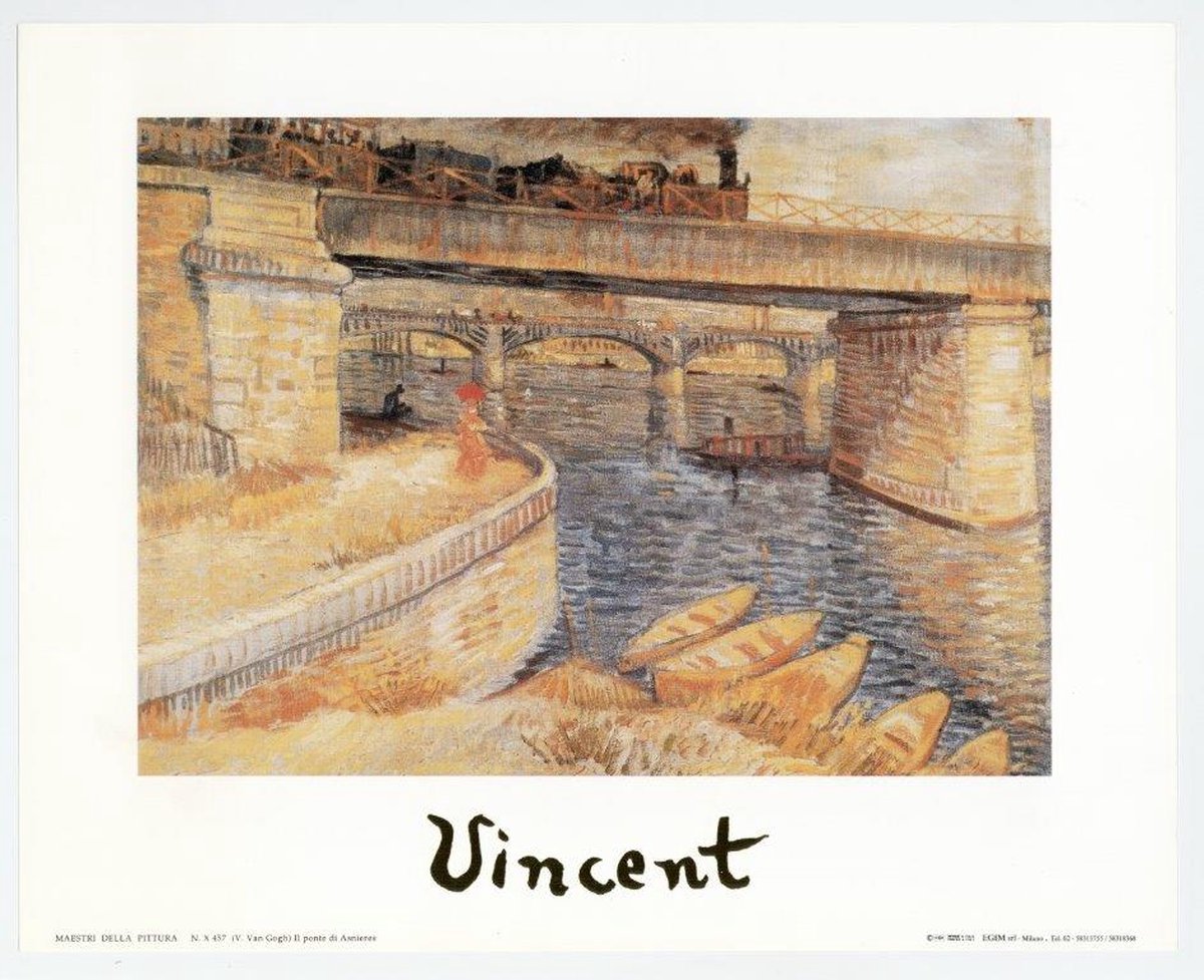 Catch Projecten Mini kunstposter - Bruggen over de Seine bij Asnières - Vincent van Gogh - 24x30 cm Multicolor