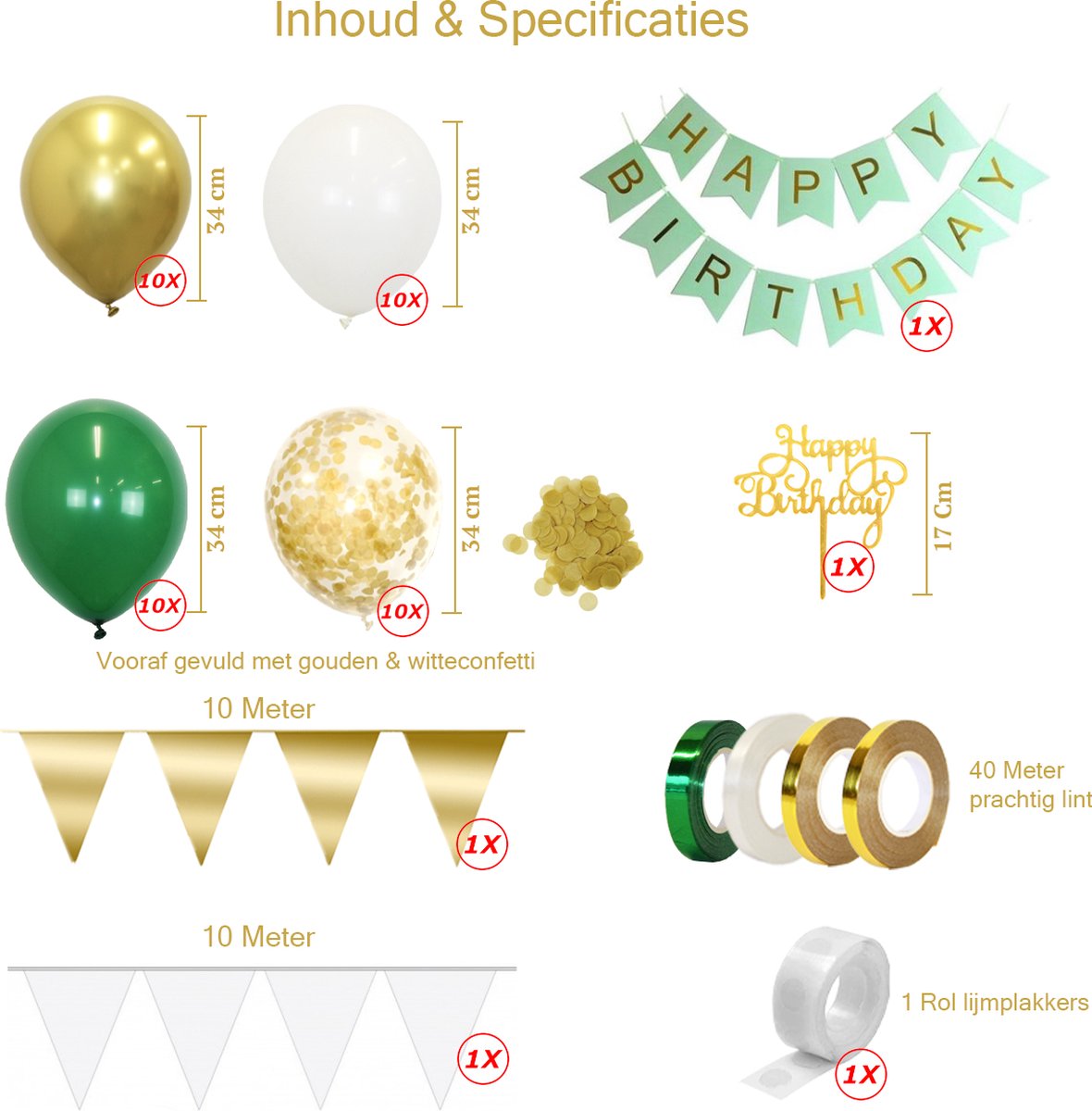 Happy Birthday Slingers Verjaardag Versiering Gouden Helium Ballonnen Abraham Feest Versiering Groen Confetti Ballon — afbeelding 2